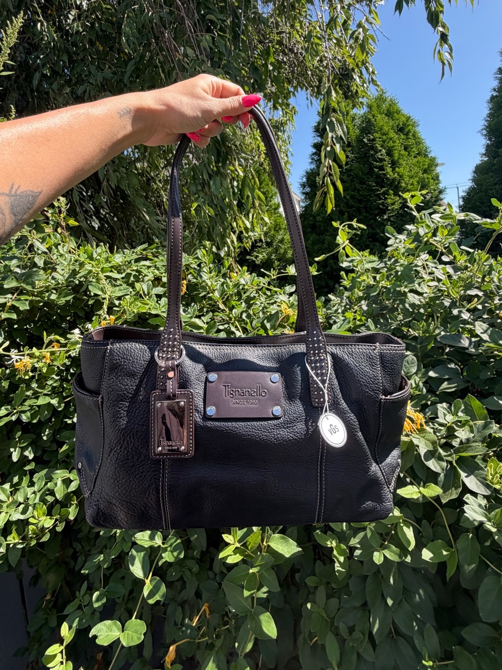 Vintage Y2K Tignanello Black Brown Pebbled Leather Baguette Shoulder Bag